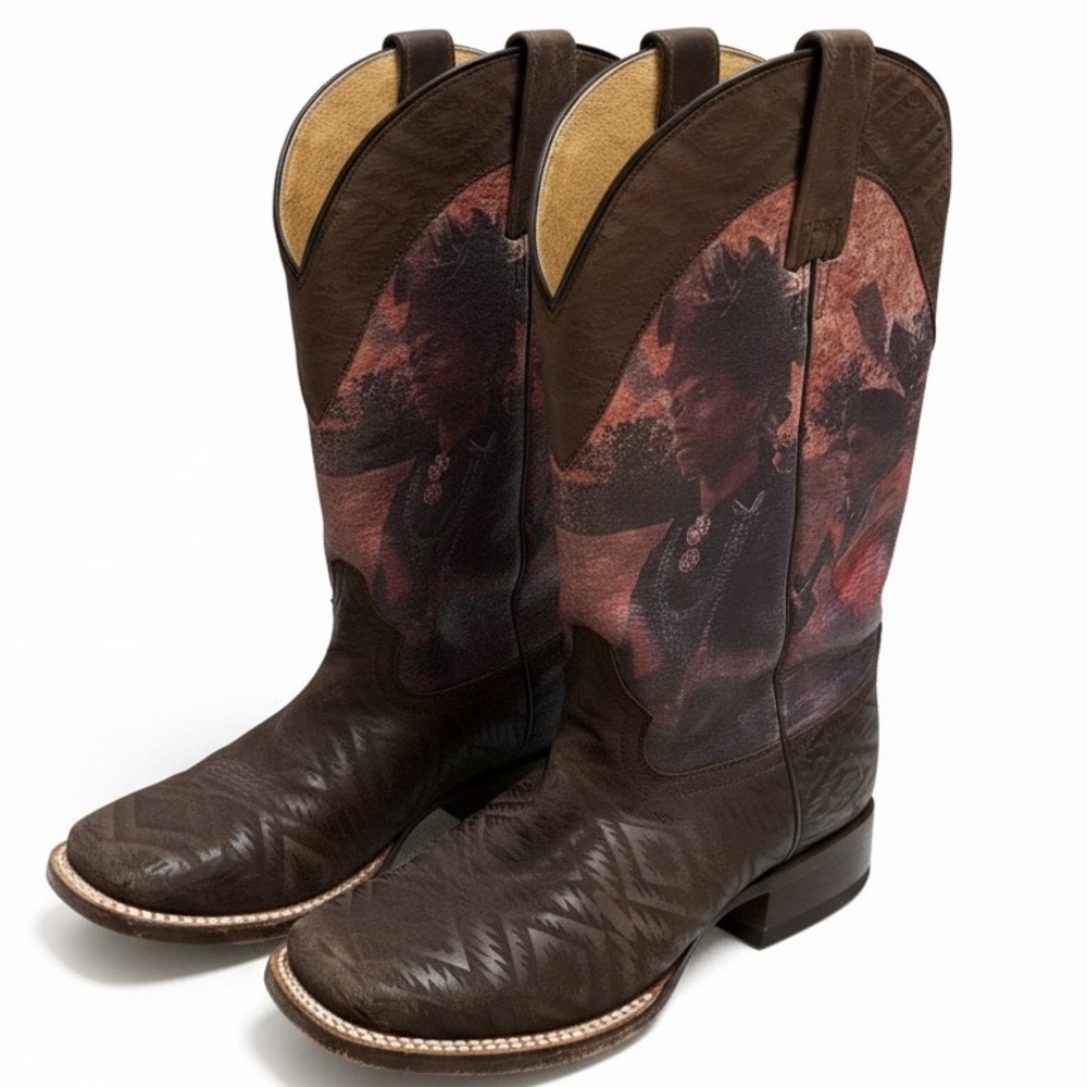 Roper Brown Leather Navajo Cowboy Boots